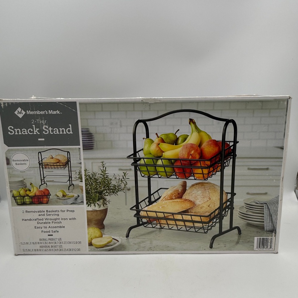 Member's Mark 2-Tier Snack Stand Wrought Iron Kitchen Organizer Black New